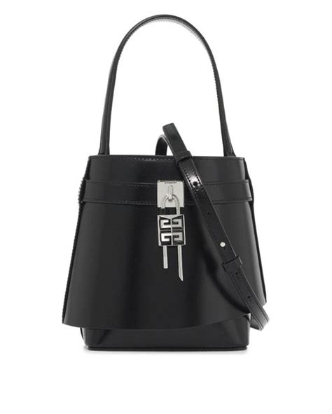 Shark Lock Medium leather bucket bag in black 